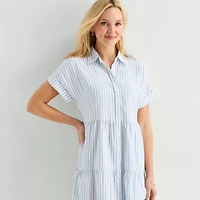 Alyx Womens Short Sleeve Striped Shirt Dress