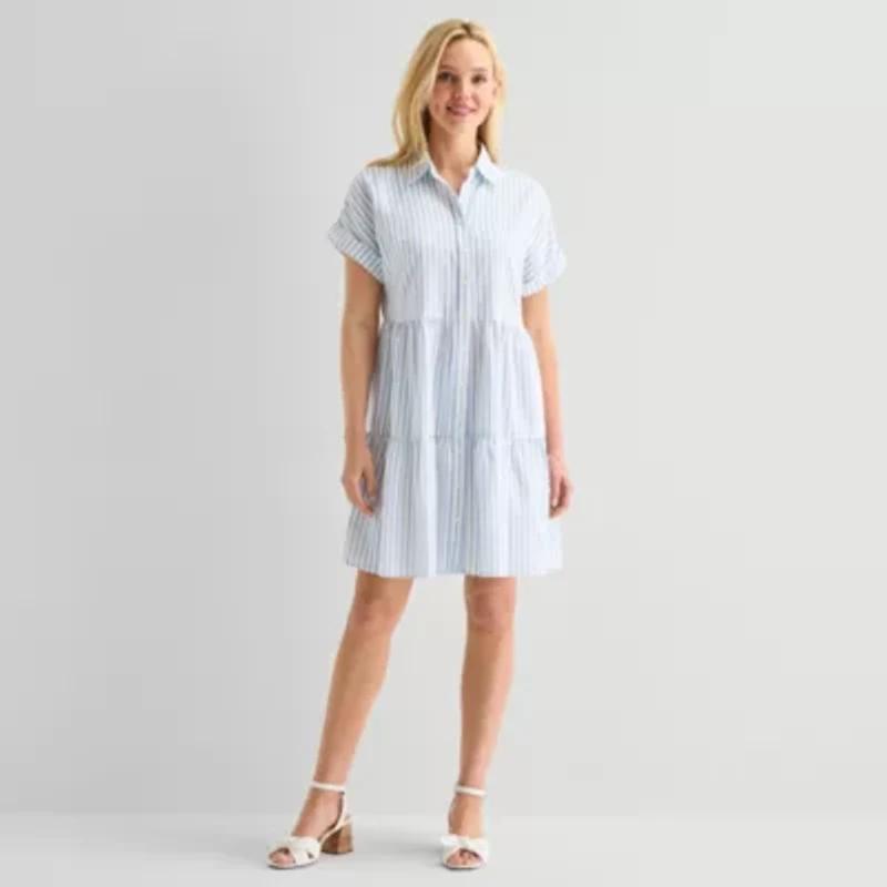 Alyx Womens Short Sleeve Striped Shirt Dress