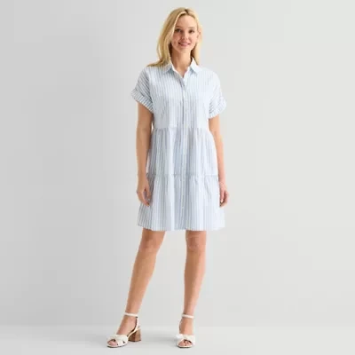 Alyx Womens Short Sleeve Striped Shirt Dress