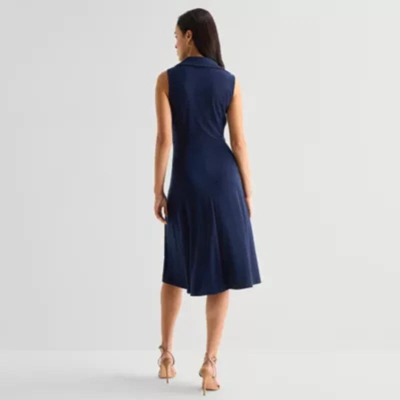 Perceptions Womens Sleeveless Midi Fit + Flare Dress