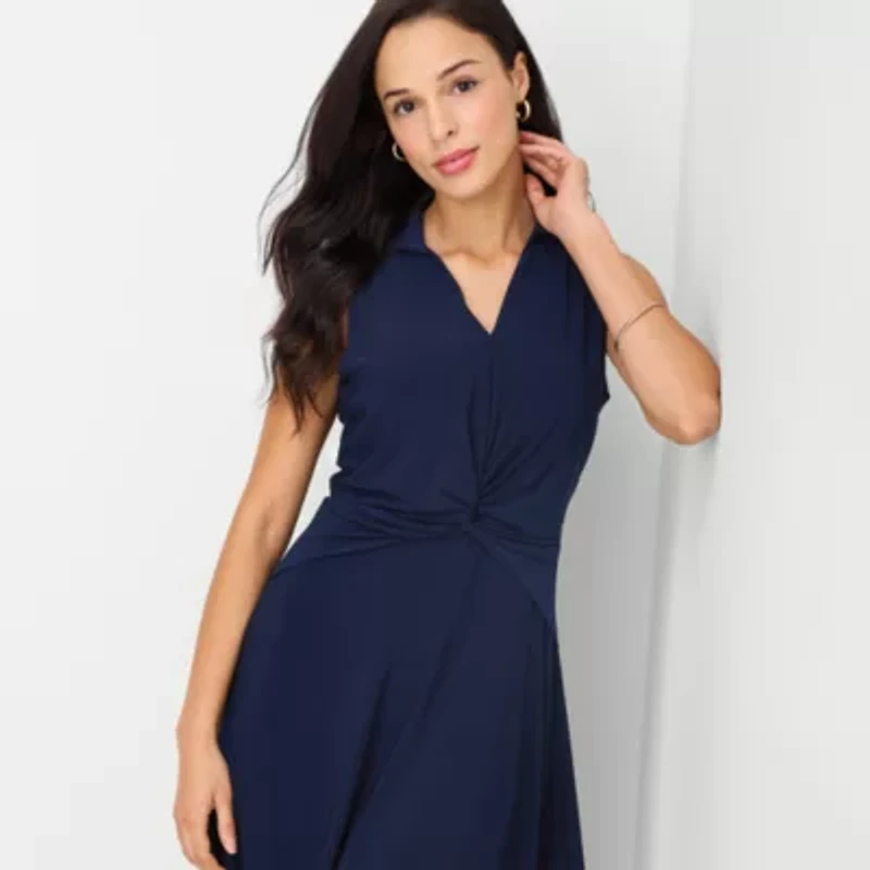 Perceptions Womens Sleeveless Midi Fit + Flare Dress