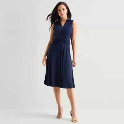 Perceptions Womens Sleeveless Midi Fit + Flare Dress