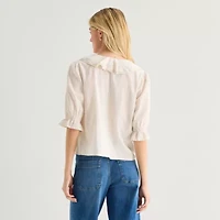 a.n.a Womens V Neck Elbow Sleeve Blouse