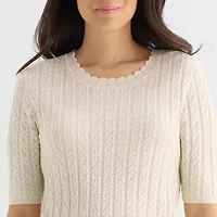 Liz Claiborne Womens Crew Neck Short Sleeve Pullover Sweater