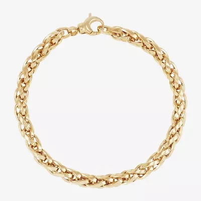 Made in Italy Womens 14K Gold 7.5 Inch Hollow Wheat Chain Bracelet