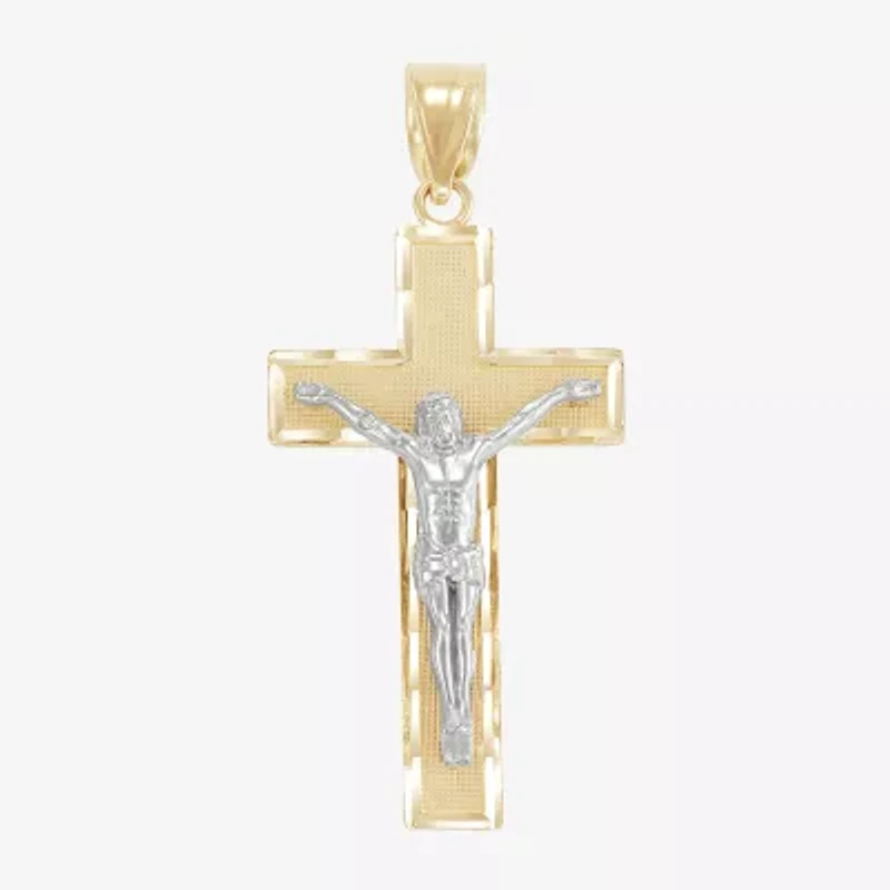 Crucifix Mens 14K Two Tone Gold Cross Pendant