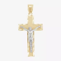 Crucifix Mens 14K Two Tone Gold Cross Pendant