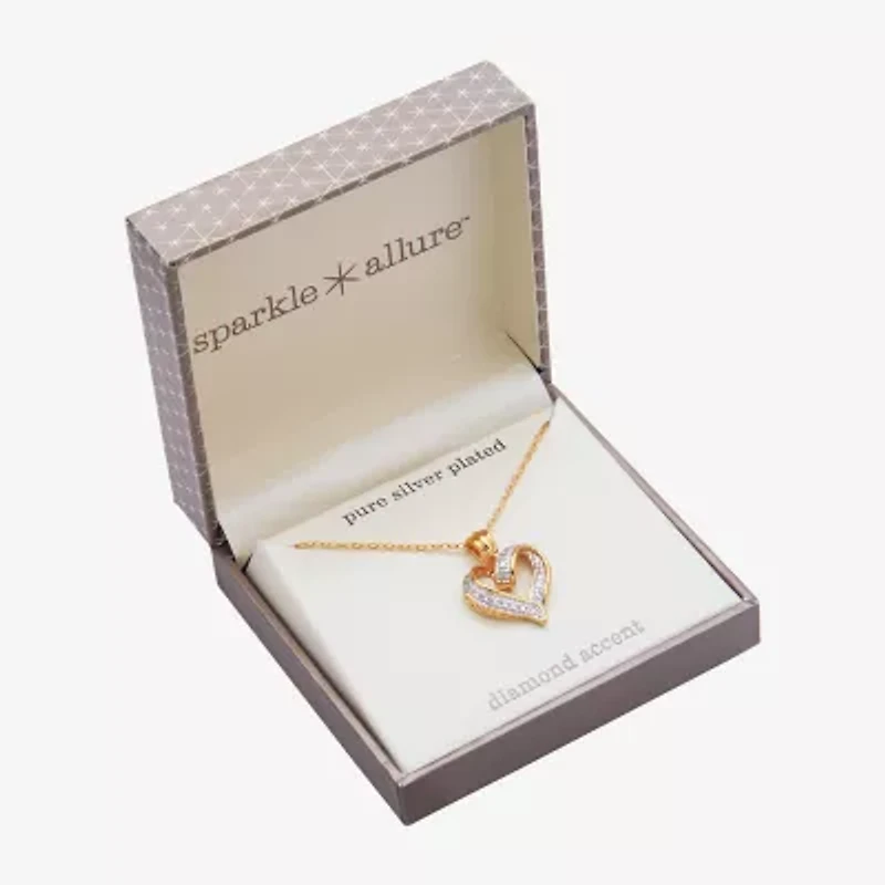 Sparkle Allure Womens White Diamond Accent 18K Gold Over Brass Heart Pendant Necklace