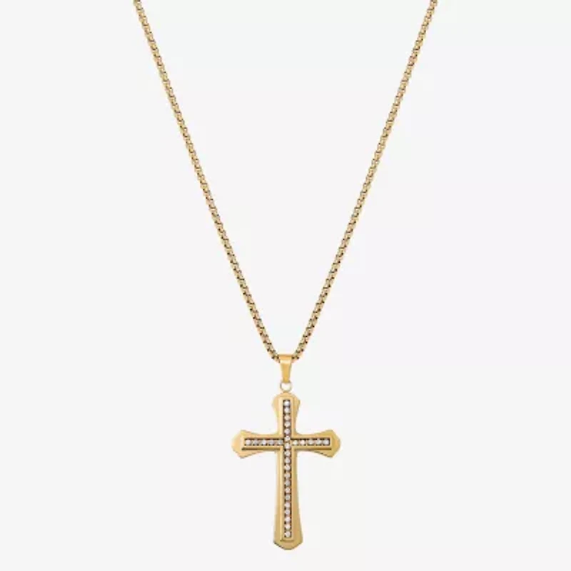 Shaquille O'Neal XLG Mens White Cubic Zirconia Stainless Steel Cross 24 Inch Pendant Necklace