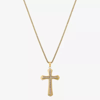 Shaquille O'Neal XLG Mens White Cubic Zirconia Stainless Steel Cross 24 Inch Pendant Necklace