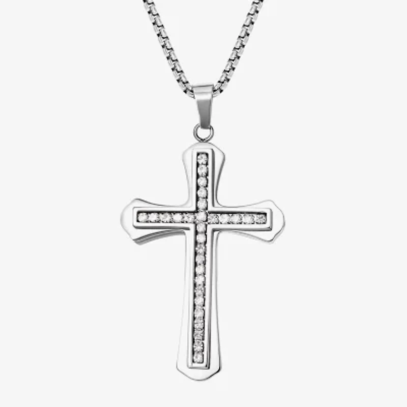 Shaquille O'Neal XLG™ Mens White Cubic Zirconia Stainless Steel Cross 24 Inch Pendant Necklace