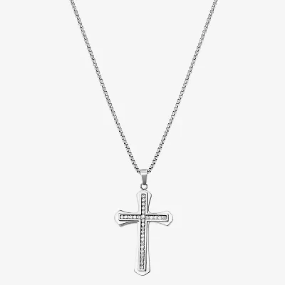 Shaquille O'Neal XLG™ Mens White Cubic Zirconia Stainless Steel Cross 24 Inch Pendant Necklace
