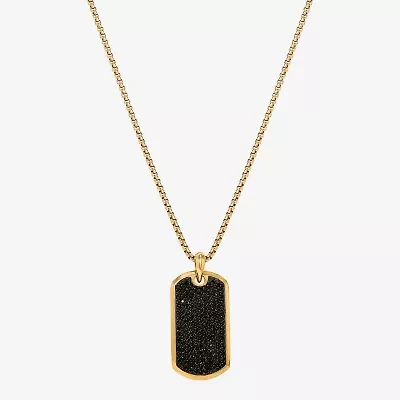 Shaquille O'Neal XLG Mens Black Cubic Zirconia Stainless Steel Dog Tag 24 Inch Pendant Necklace
