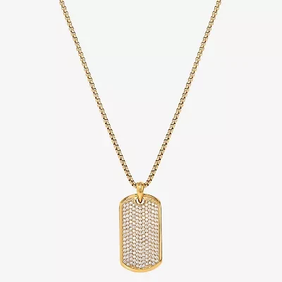 Shaquille O'Neal XLG Mens White Cubic Zirconia Stainless Steel Dog Tag 24 Inch Pendant Necklace