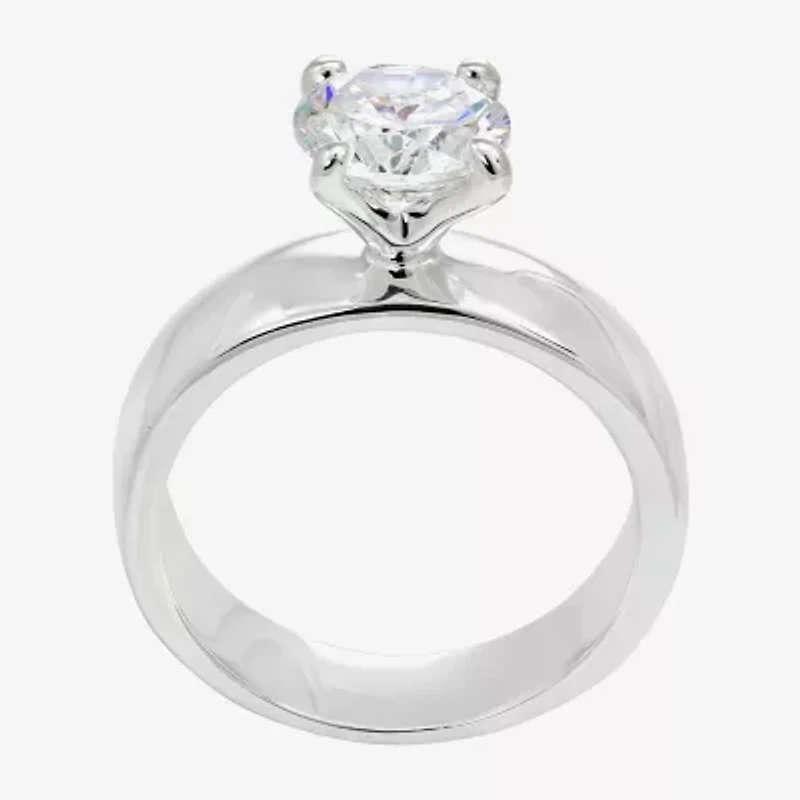 Sparkle Allure Womens Cubic Zirconia Pure Silver Over Brass Round Solitaire Engagement Ring