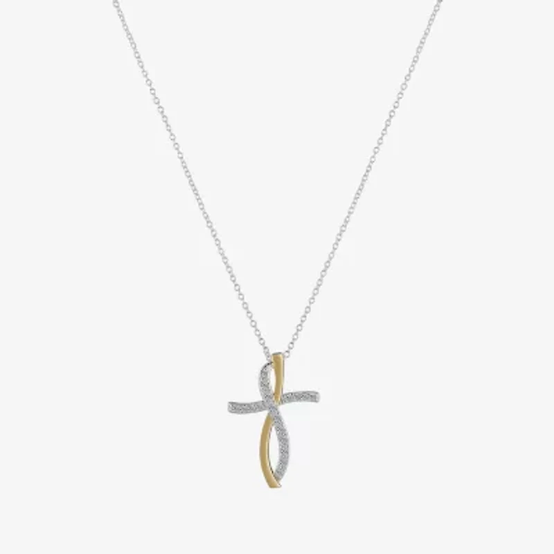 Gratitude & Grace Womens Cubic Zirconia Pure Silver Over Brass Cross 16 Inch Pendant Necklace