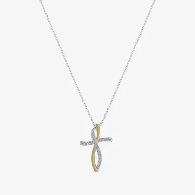 Gratitude & Grace Womens Cubic Zirconia Pure Silver Over Brass Cross 16 Inch Pendant Necklace