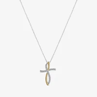 Gratitude & Grace Womens Cubic Zirconia Pure Silver Over Brass Cross 16 Inch Pendant Necklace
