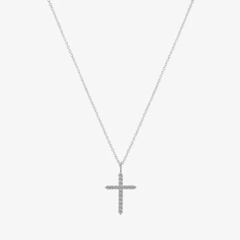 Gratitude & Grace Womens Cubic Zirconia Pure Silver Over Brass Cross 16 Inch Pendant Necklace