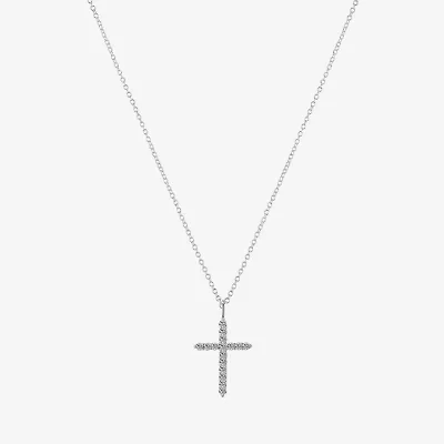 Gratitude & Grace Womens Cubic Zirconia Pure Silver Over Brass Cross 16 Inch Pendant Necklace