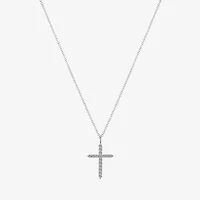 Gratitude & Grace Womens Cubic Zirconia Pure Silver Over Brass Cross 16 Inch Pendant Necklace