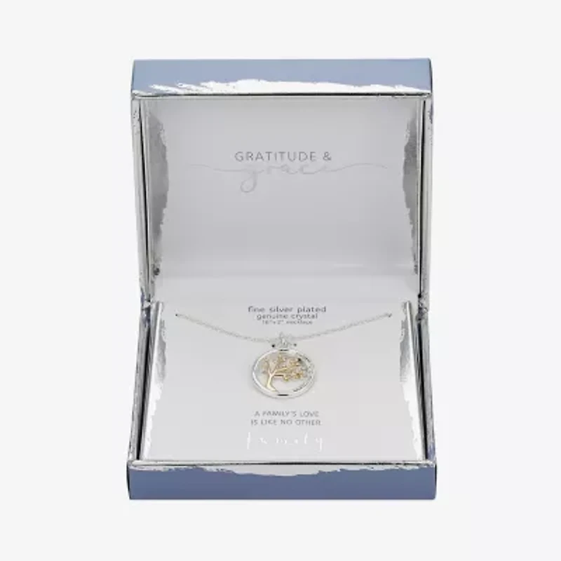 Gratitude & Grace Family Womens Crystal Pure Silver Over Brass Round 16 Inch Pendant Necklace