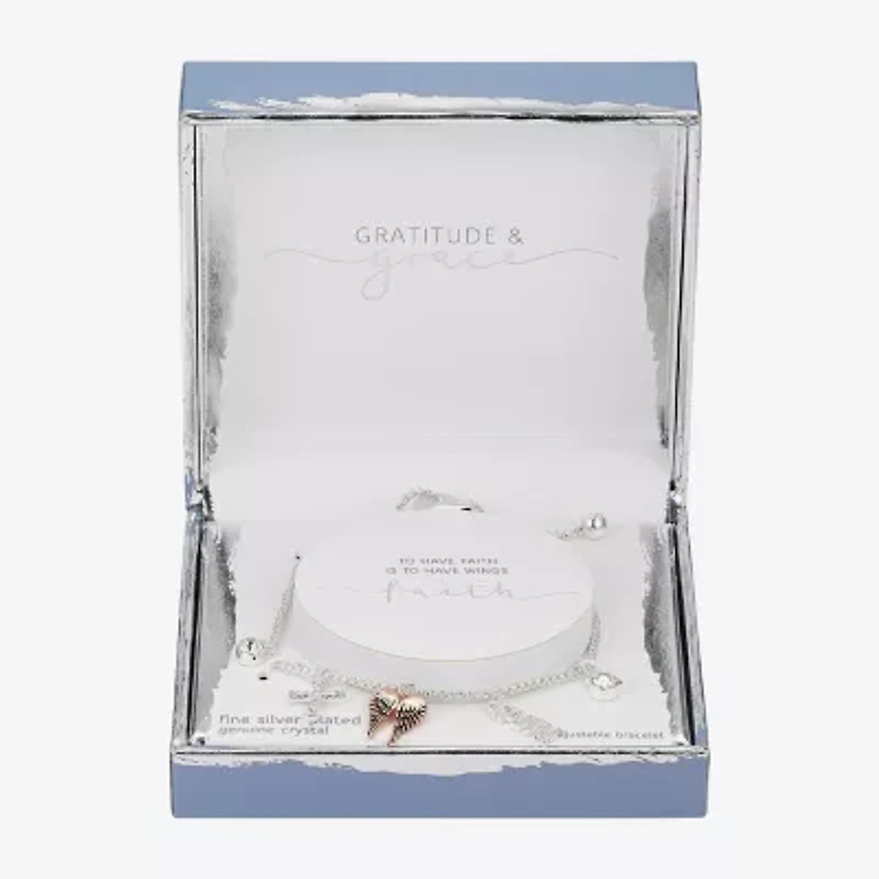 Gratitude & Grace Faith Womens Crystal Cross Bolo Bracelet