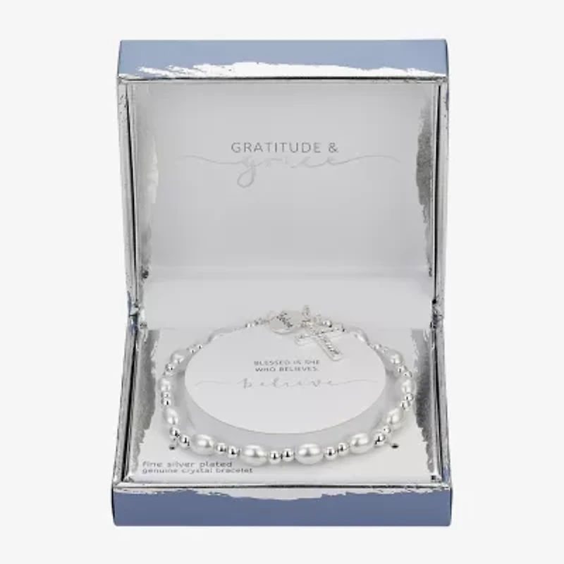 Gratitude & Grace Believe Womens Crystal Cross Beaded Bracelet