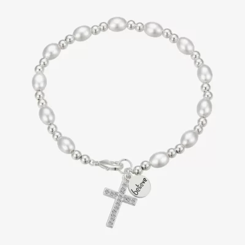 Gratitude & Grace Believe Womens Crystal Cross Beaded Bracelet