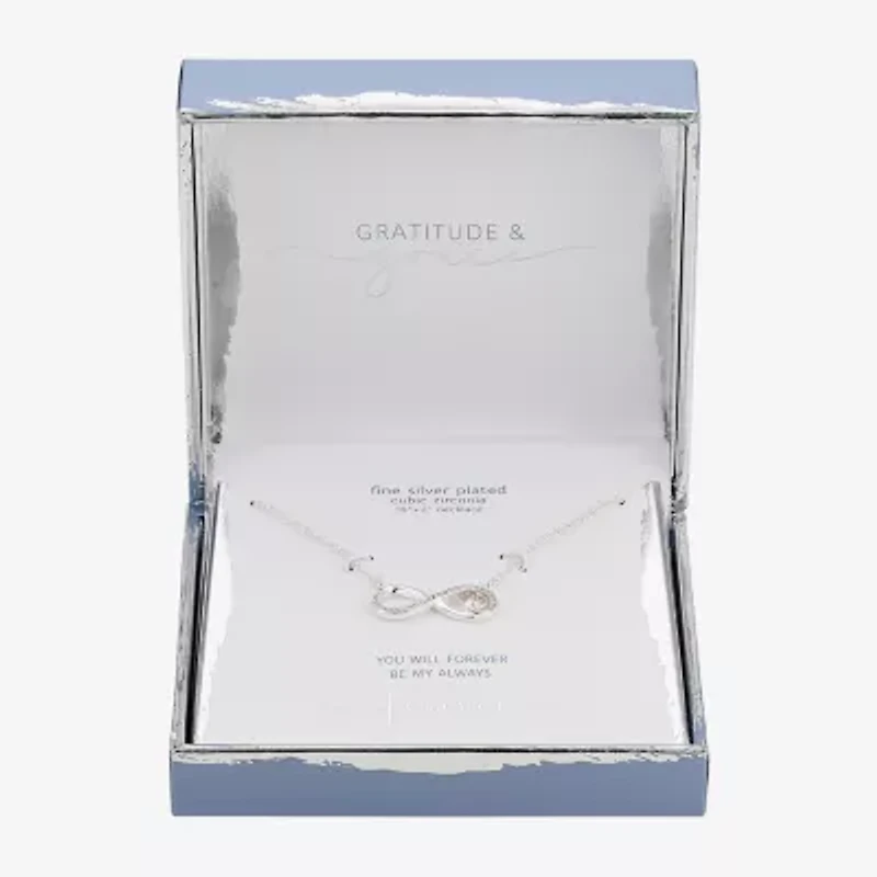 Gratitude & Grace Womens Cubic Zirconia Pure Silver Over Brass Heart Infinity 16 Inch Pendant Necklace