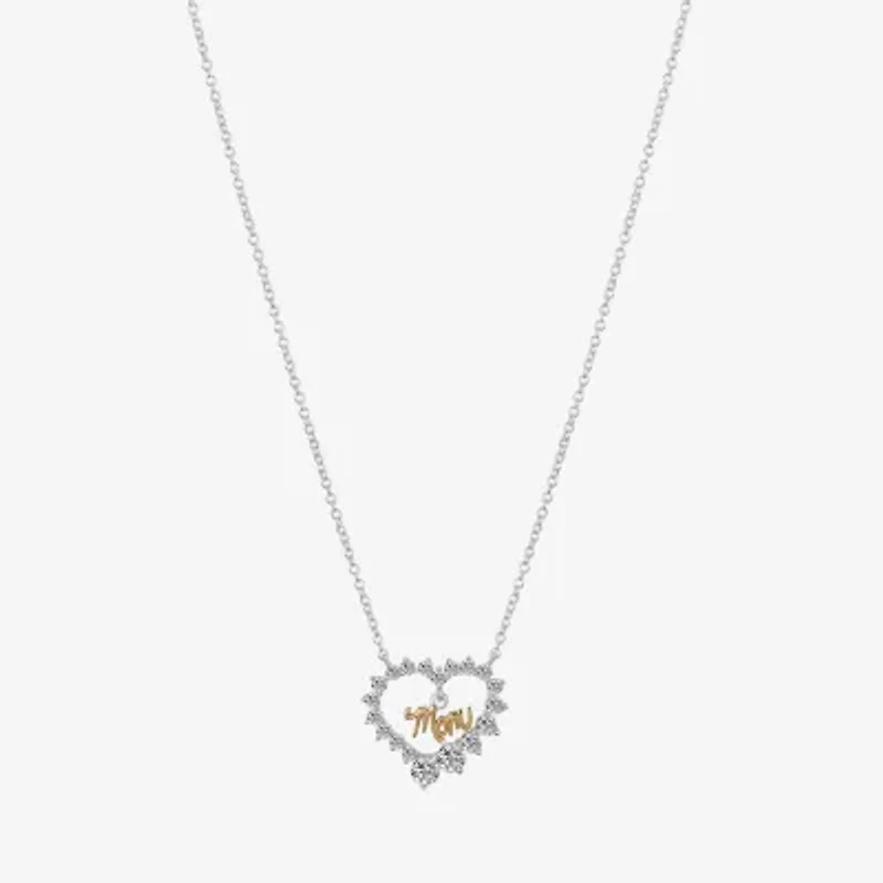 Gratitude & Grace Mom Womens Cubic Zirconia Pure Silver Over Brass Heart 16 Inch Pendant Necklace