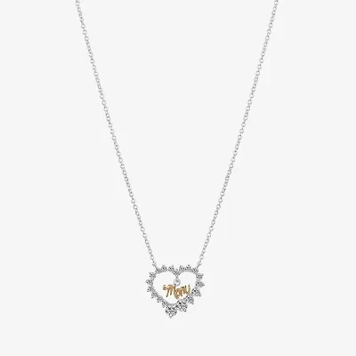 Gratitude & Grace Mom Womens Cubic Zirconia Pure Silver Over Brass Heart 16 Inch Pendant Necklace