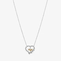 Gratitude & Grace Mom Womens Cubic Zirconia Pure Silver Over Brass Heart 16 Inch Pendant Necklace