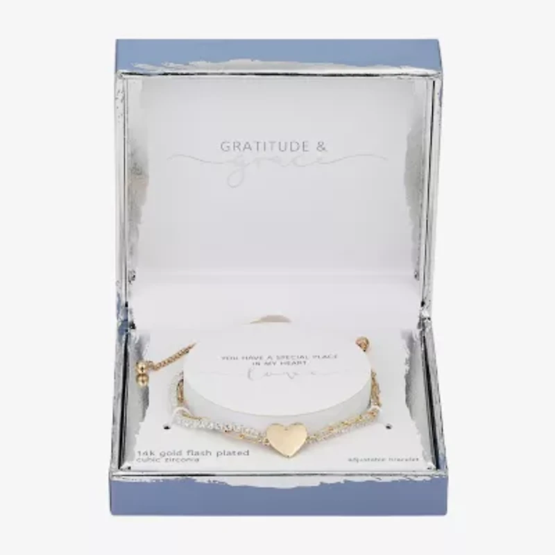 Gratitude & Grace Womens Cubic Zirconia Heart Bolo Bracelet