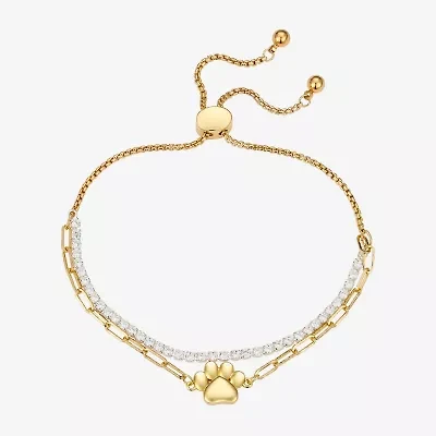Gratitude & Grace Paw Print Womens Cubic Zirconia Bolo Bracelet