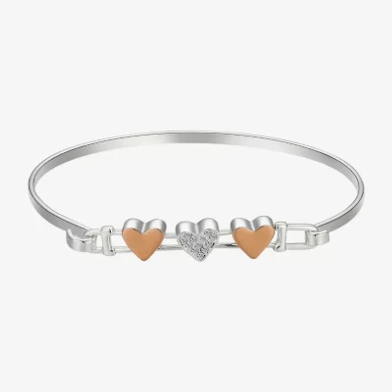 Sparkle Allure Womens Crystal Pure Silver Over Brass Heart Bangle Bracelet