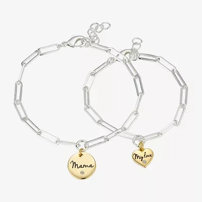 Sparkle Allure Mama Womens 2-pc. Cubic Zirconia Pure Silver Over Brass Bracelet Set