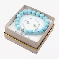 Sparkle Allure Stretch Bracelet & Stud Earring Womens Turquoise Howlite Pure Silver Over Brass 2-pc. Jewelry Set
