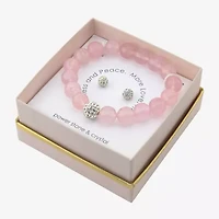 Sparkle Allure Stretch Bracelet & Stud Earring Womens Pink Quartz Pure Silver Over Brass 2-pc. Jewelry Set