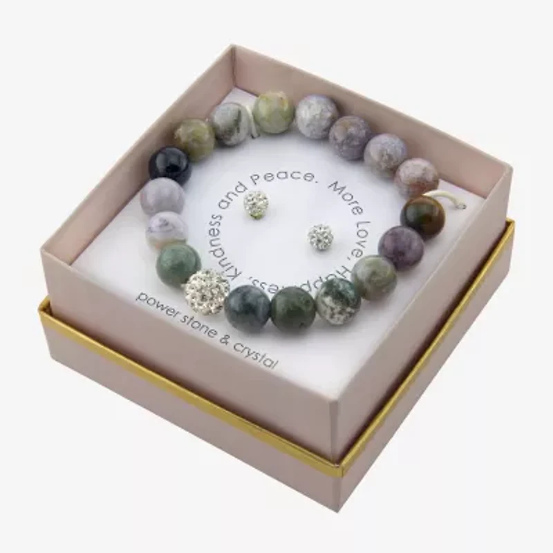 Sparkle Allure Stretch Bracelet & Stud Earring Womens Multi Color Jasper Pure Silver Over Brass 2-pc. Jewelry Set