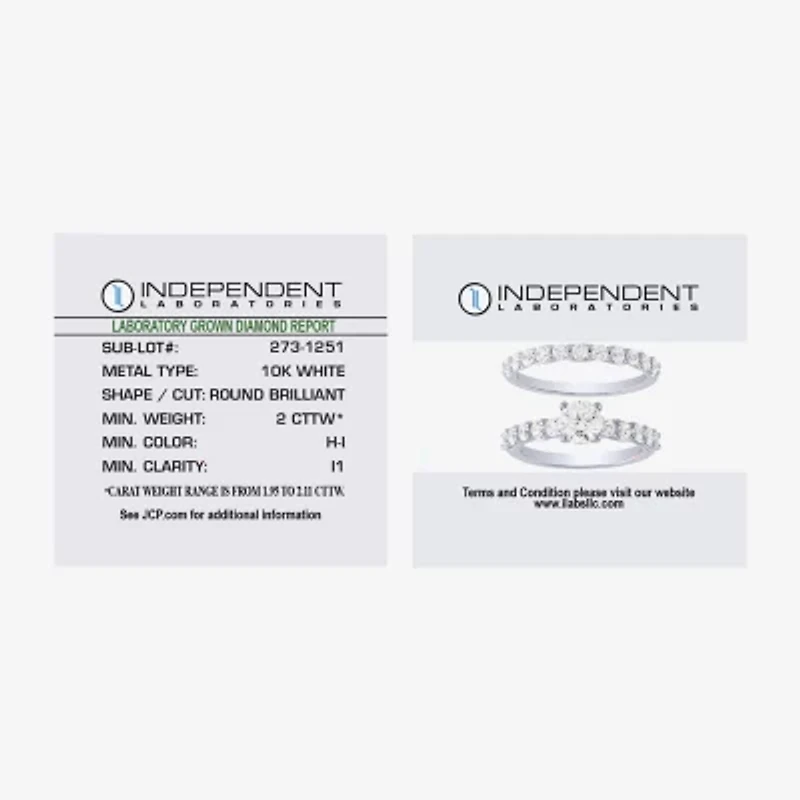 (H-I / I1) Womens 2 CT. T.W. Lab Grown White Diamond 10K Gold Side Stone Bridal Set
