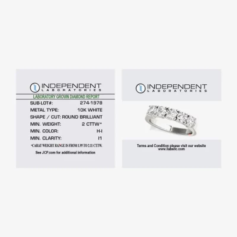 (H-I / I1) Womens 2 CT. T.W. Lab Grown White Diamond 10K Gold 5-Stone Anniversary Band