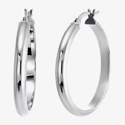 Womens Sterling Silver 31mm Round Hoop Earrings