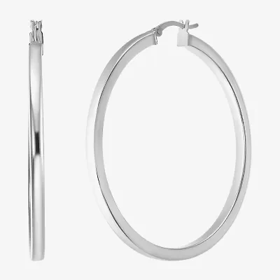 Womens Sterling Silver 50mm Round Hoop Earrings