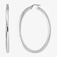 Womens Sterling Silver 50mm Round Hoop Earrings
