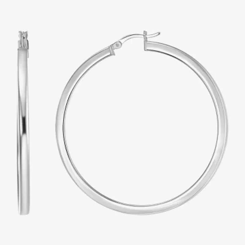 Womens Sterling Silver 50mm Round Hoop Earrings