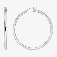 Womens Sterling Silver 50mm Round Hoop Earrings