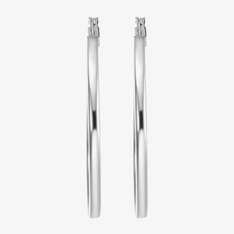 Womens Sterling Silver 50mm Round Hoop Earrings