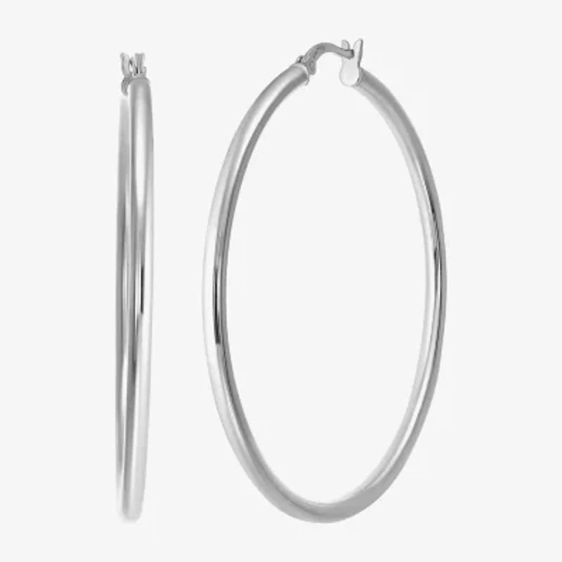 Womens Sterling Silver 50mm Round Hoop Earrings