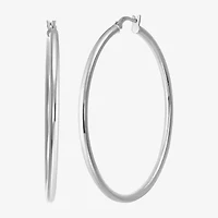 Womens Sterling Silver 50mm Round Hoop Earrings
